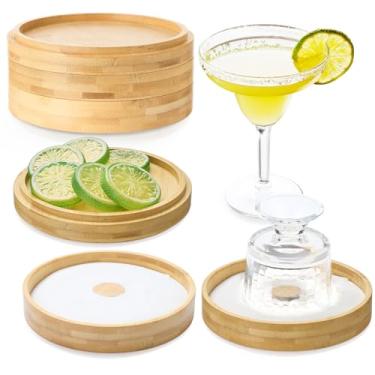 Imagem de Domensi 2 conjuntos de 3 camadas barra de madeira de acácia de vidro com borda de vidro, conjunto de rimmer de sal Margarita de 14,2 cm, bandeja de sal e açúcar para coquetéis, tequila, casa, barman