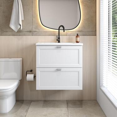 Imagem de Balcão Para Banheiro Com Pia E 2 Gavetas Branco Bertolini Branco