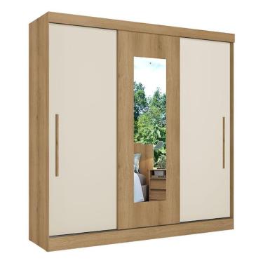 Imagem de Guarda Roupa Casal Vision Glass 3 Portas Capuccino Cacau Off White Flex Acetinado - Thb