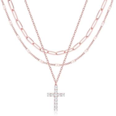 Imagem de Poxtex Colares de ouro em camadas para mulheres, empilháveis delicados banhados a ouro 14 K, corrente com pingente de clipe de papel, colar gargantilha com pingente de corrente de diamante simples