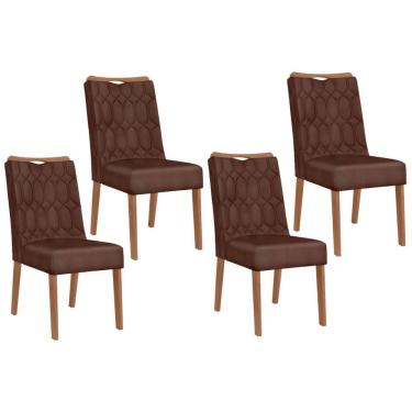 Imagem de Cadeira Sala De Jantar Bia Kit 4 Un Cedro-suede Moca - Dj Móveis