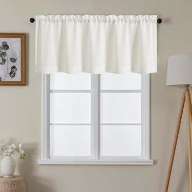 Imagem de Lecloud Saia marfim para cortinas de janela de 55 cm de comprimento, cortinas de filtragem de luz modernas de privacidade, cortina rústica curta para casa com bolso para varões para armário de cozinha