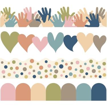 Imagem de Bordas Boho para quadro de avisos – acabamento cortado recortado, adesivos coloridos autoadesivos para decoração de sala de aula, quadro-negro escolar, quadro-negro, mesas e escola em casa