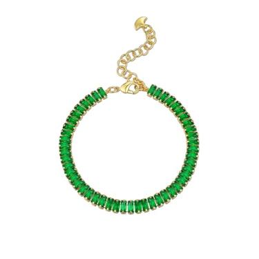 Imagem de Pulseira feminina banhada a ouro 18 K, empilhada, ajustável, esmeralda, rubi, safira, zircônia cúbica, para casamento, para mulheres, da SNGIA, vermelho, verde, azul, rosa, corrente delicada em