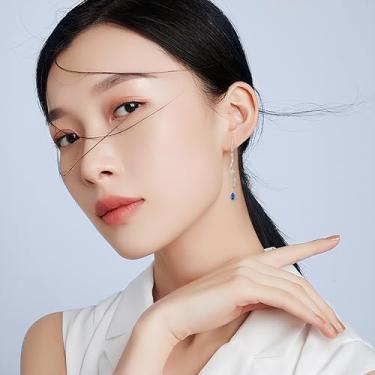 Imagem de Brincos pendentes femininos de prata esterlina 925 banhado a ouro rosa, pedra do mês de outubro, brinco hipoalergênico, Medium, Cobre, Crie água-marinha