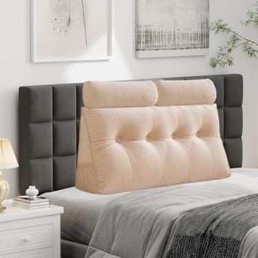 Imagem de Almofada triangular de veludo para cabeceira de cabeça, capa removível, cama de beliche, suporte de posicionamento do encosto, descanso de leitura relaxante (bege com almofada de rolo, completo (137 x