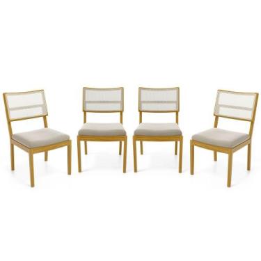 Imagem de Kit Com 4 Cadeiras Milena Madeira Maciça Assentos Estofados Encostos D