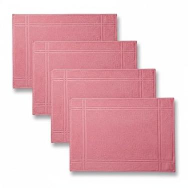Imagem de Tapetes de Banheiro Karsten, 100% Algodão Premium, Kit 4 Peças, Moderno, Retangular, 45x65cm - Rosa