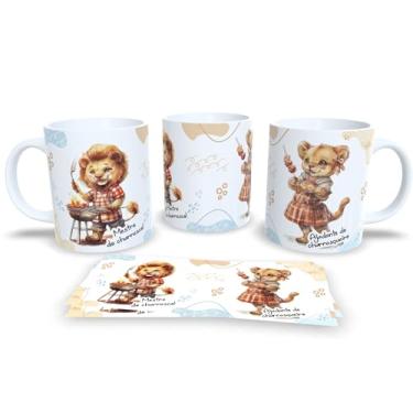 Imagem de Caneca de Cerâmica com Leão Roqueiro, Design Artístico, Estampa Musical em Jeans, Xícara para Café e Chá, 325ml (18806)