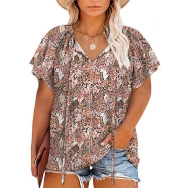 Imagem de Blusa feminina Eytino plus size de chiffon floral com decote em V, 4 v