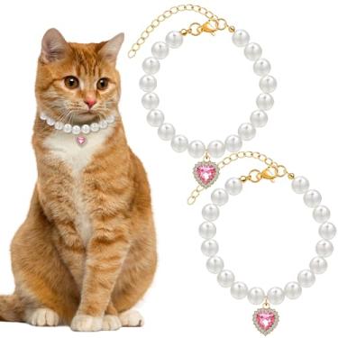 Imagem de HINGTAI Coleira de pérola de gato com pingente de coração