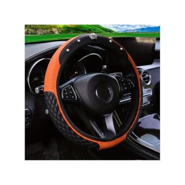 Imagem de Couslcd Capa de volante de carro brilhante, couro diamante, cristal, strass, veículos, protetor de volante, acessórios de decoração de interiores automotivos, antiderrapante, ajuste universal (laranja