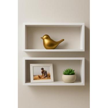 Imagem de Kit 02 Nichos 50x25 15cm de Profundidade MDF Branco Sala Quarto Cozinh