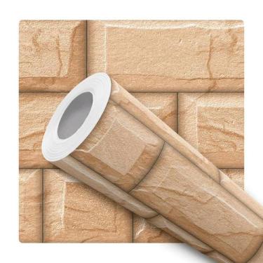 Imagem de Papel de Parede Adesivo Tijolinho Pedra Bege Tijolo Lajota Moderno Qua