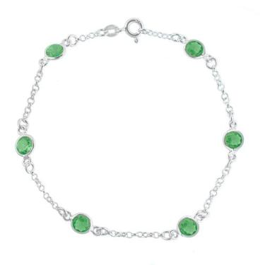 Imagem de Pulseira De Prata 925 Feminina 18Cm Pedra Verde Zircônia - DR Joias