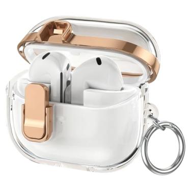 Imagem de Miimall Capa compatível com Samsung Galaxy Buds 3/Buds3 pro/Buds3 FE com clipe de bloqueio seguro, capas protetoras transparentes à prova de choque para Galaxy Buds 3/Buds3 Pro/Buds3 FE com mosquetão