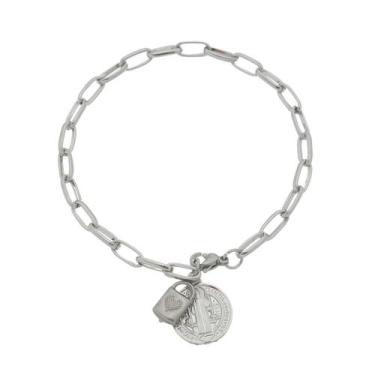 Imagem de Pulseira Cadeia de Consagração com Medalha de São Bento em Inox - Líri