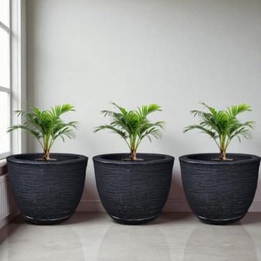 Imagem de Kit 3 Vasos para Plantas Decorativo Luxo Efeito Marmorizado (Marrom) (Preto)