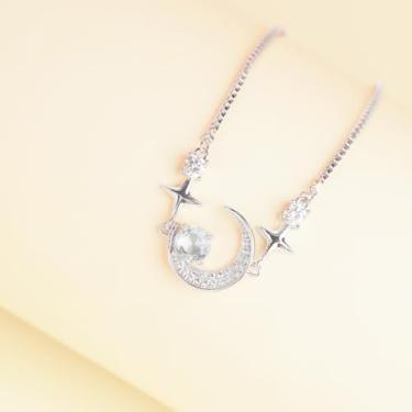 Imagem de Pulseira feminina com estrela e lua incrustada com pingente de água-marinha hipoalergênica grossa banhada a ouro não mancha, presentes de Natal 16 + 5 cm, Medium, Cobre, Zircônia cúbica