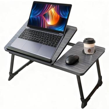 Imagem de Mesa de laptop para cama, mesa de colo: suporte de laptop portátil para cama com suporte de copo, mesa de laptop dobrável atualizada para sofá, cadeira, bandeja de colo ajustável para leitura, escrita