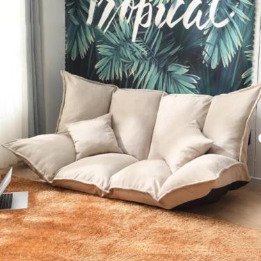 Imagem de Sofá-cama dobrável e prático Sofá de chão ajustável para jogos com estrutura de metal e enchimento de espuma de alta resiliência para sala de estar, quarto e varanda,Beige