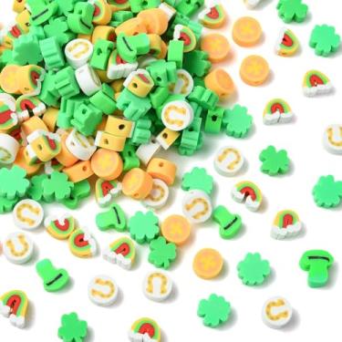 Imagem de KitBeads 200 peças de contas de argila de polímero do dia de São Patrício arco-íris trevo de ferradura trevo verde kit de pulseira de contas de argila para fazer joias, artesanato faça você mesmo