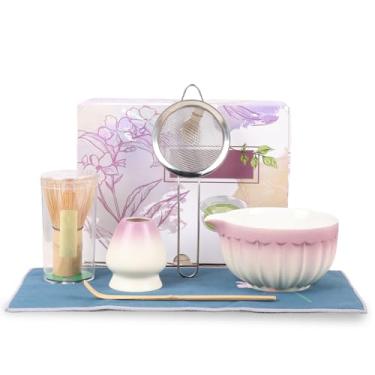 Imagem de Conjunto de 6 peças de tigela Matcha e Chasen Chawan de cerâmica premium 480 ml com bico de filtro Chashaku para iniciantes DIY Matcha Lover (Roxo)