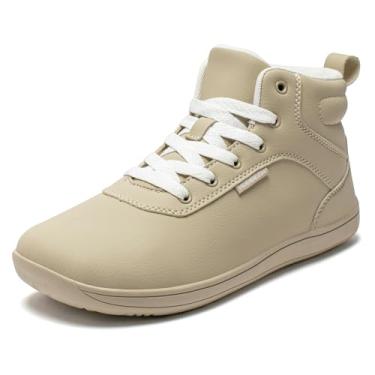 Imagem de HOBIBEAR Tênis feminino largo de cano alto | Bota masculina confortável forrada com malha | Sola minimalista sem queda, Caqui, 6 Wide Women/5 Wide Men