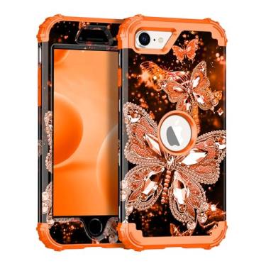 Imagem de Miqala Capa para iPhone SE 2022, capa para iPhone SE 2020, brilha no escuro, três camadas, resistente, proteção à prova de choque, amortecedor de plástico rígido + capa de silicone macio para Apple