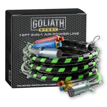 Imagem de Goliath Steel 3 em 1 ABS 3 em 1 mangueira elétrica de linha de ar - Embrulhada - Cabo elétrico de 7 vias para semi caminhão, reboque e trator, 3 pés