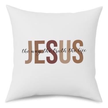 Imagem de Fokongna Almofada Jesus 45,7 x 45,7 cm, decoração de casa cristã, presentes cristãos, sala de oração para mulheres, homens, presentes de Jesus, decoração de casa religiosa para quarto e sofá