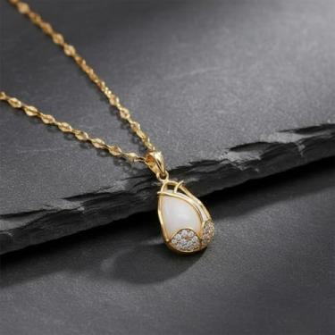 Imagem de Colar feminino, colar com pingente de tulipa de jade dourado, corrente delicada de clavícula moderna, joias para presentes, One Size, Metal, Sem Pedra Preciosa