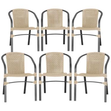 Imagem de 06 Cadeiras Floripa Alumínio Pintura Preta Trama Rami