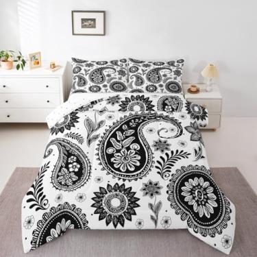 Imagem de Castle Fairy Conjunto de edredom Queen em paisley, preto, branco, retrô, exótico, flores desabrochando, para crianças, adolescentes e adultos, floral, vintage, moderno, edredom com 2 fronhas