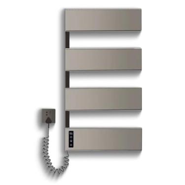 Imagem de Suporte Aquecedor de Toalhas Termico Elétrico - Montado na Parede Porta Toalha Eletrico, Temperatura Ajustável, de Aço Inoxidável para Banheiro (Cinza Prateado, 110V-4F)