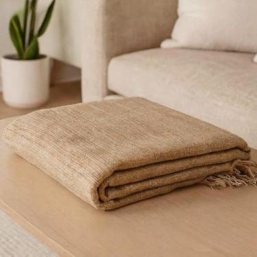 Imagem de Manta de Sofa, Manta para Sofa Grande, 4,00 X 1,8m Decorativa e Capa Protetora Algodão Artesanal Resistente e Duradouro Adequado para uso doméstico(Caramelo Mesclado King)