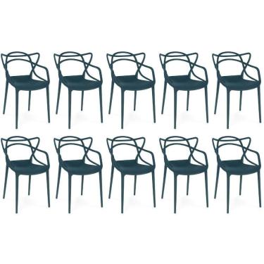 Imagem de Kit 10 Cadeiras De Jantar Allegra Design Empilhável - Azul Marinho