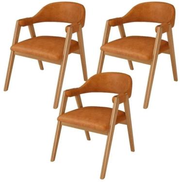 Imagem de Kit 3 Cadeiras De Jantar E Estar Living Estofada Nadja L02 Couríssimo Canela - Gtdnexxus