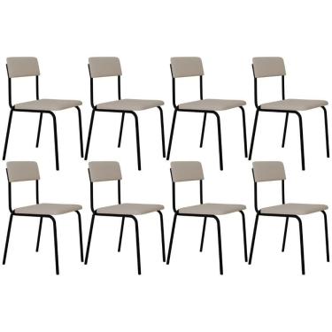 Imagem de Kit 08 Cadeiras Estofada Para Sala De Jantar Sense Preto C01 Linho Palha - Lyam Decor