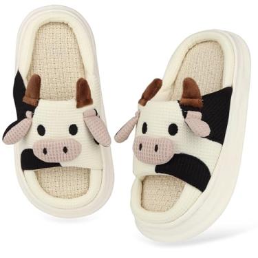 Imagem de Pantufas de animais para meninas, meninos, vaca, sapo, coelho, porco, casa, sapatos deslizantes para uso interno, Vaca, 11-11.5 Big Kid