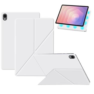 Imagem de Capa para Samsung Galaxy Tab S11, capa KONXISA com suporte de múltiplas dobras, couro PU premium e capa de adsorção magnética, resistente a arranhões e à prova de choque, branca