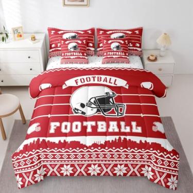 Imagem de Erosebridal Jogo de cama solteiro com tema de futebol, futebol americano (edredom + lençol de cima + 2 fronhas + 2 fronhas + 2 capas de travesseiro), 7 peças (Kansas)