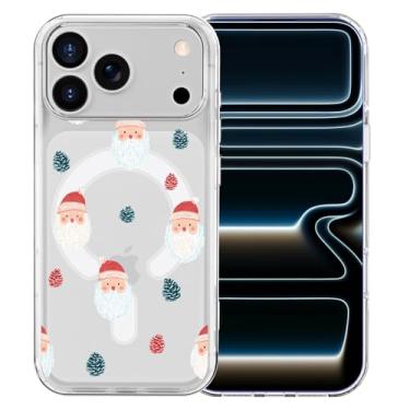 Imagem de MAYCARI Capa de Natal original para iPhone 17 Pro Max compatível com ímã Papai Noel pinhas capa de telefone magnética transparente para meninas e mulheres capa protetora à prova de choque para Apple