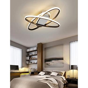 Imagem de Luminária de teto LED preta com 3 anéis, dimerizável, com controle remoto, design oval moderno, 56W, ideal para sala de estar, quarto, cozinha, sala de jantar e escritório (pequena).