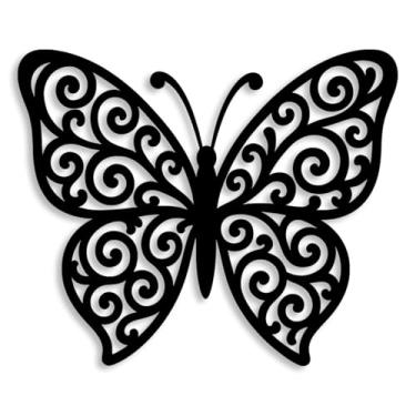Imagem de Vineland Arte de parede de borboleta de metal preto, escultura minimalista de 29 x 25 cm, acabamento fosco, decoração moderna para sala de estar e quarto