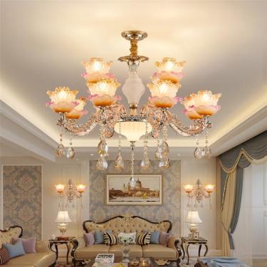 Imagem de Lustre de cristal de luxo europeu com LED, estilo americano, para sala de estar, restaurante, quarto, casa de campo, hotel, loja de roupas, salão de beleza, café (12 lâmpadas).