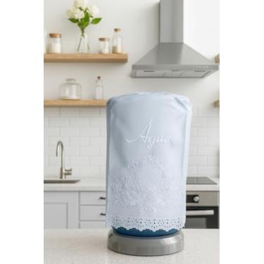 Imagem de Aqua Capa Protetora para Galão de Água, Bordada em Branco, Decorativa Artesanal do Ceará, com Acabamento em Renda