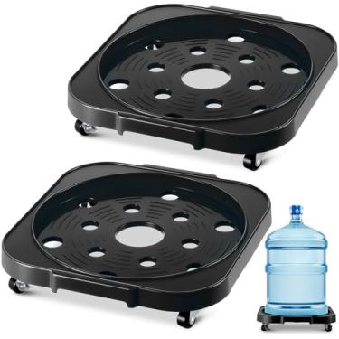 Imagem de SiliFine Pacote com 2 recipientes de garrafa de água de 5 galões com 4 rodízios giratórios, carrinho de bebê de 28 litros de diâmetro interno (Preto)
