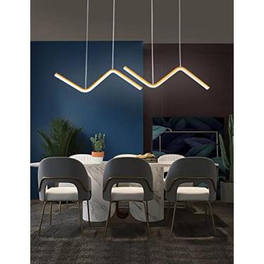 Imagem de Luminária pendente LED moderna para sala de jantar, com intensidade regulável e controle remoto, em formato de ondas em Z, ideal para ilha de cozinha e mesa de jantar. Altura ajustável, esti