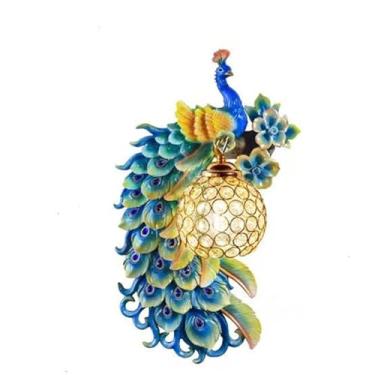 Imagem de Luminária de parede LED American Creative Art Peacock para sala de estar, quarto, escritório, casa de campo, hotel, quarto infantil, corredor (DB Esquerda)